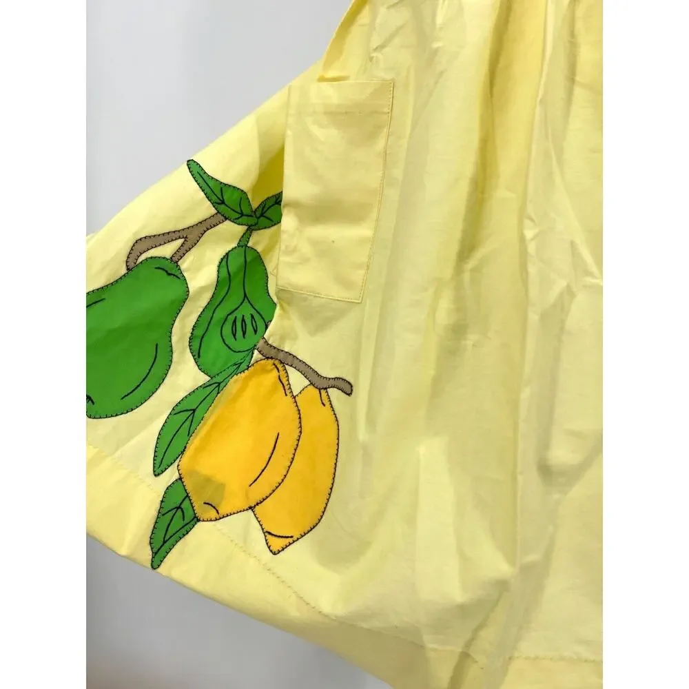 Vintage Kitchen Apron Handmade Appliqué Fruit Yellow